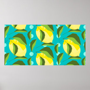 Affiche citrons jaunes avec feuilles verts sans couture mo