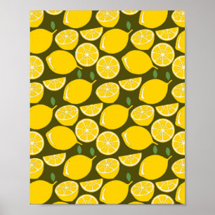 Affiche Citrons jaunes et motif vert olive : Citrus modern