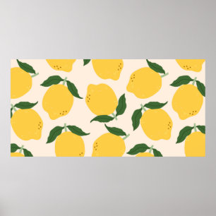 Affiche Citrons jaunes juteux, feuilles verts. Fraîchement