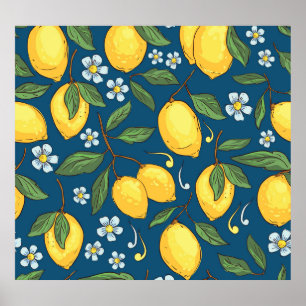 Affiche Citrons jaunes : Motif de fruits tropicaux.