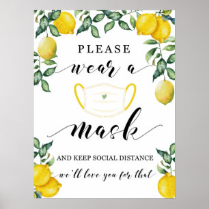 Affiche Citrons portent un panneau pour invités masqués