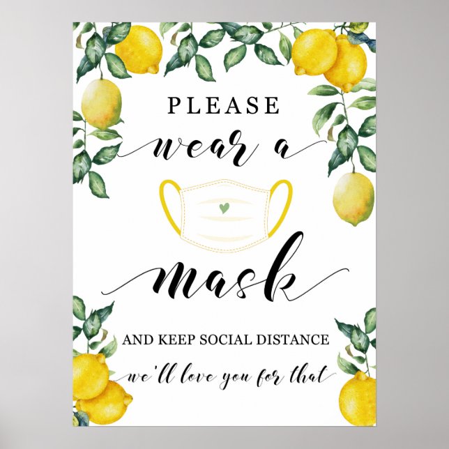 Affiche Citrons portent un panneau pour invités masqués (Devant)
