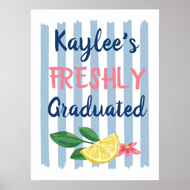 Affiche Citrons & Rayures Bleues Elle est fraîchement dipl (Devant)