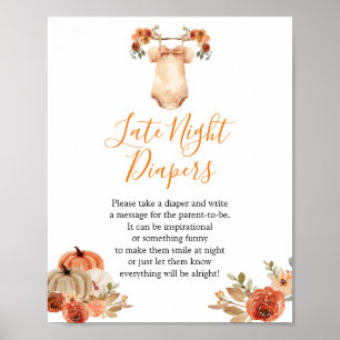 Affiche Citrouille automne Baby shower floral tard la nuit