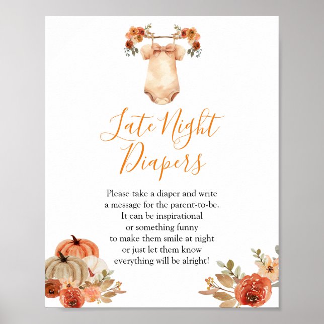 Affiche Citrouille automne Baby shower floral tard la nuit (Devant)