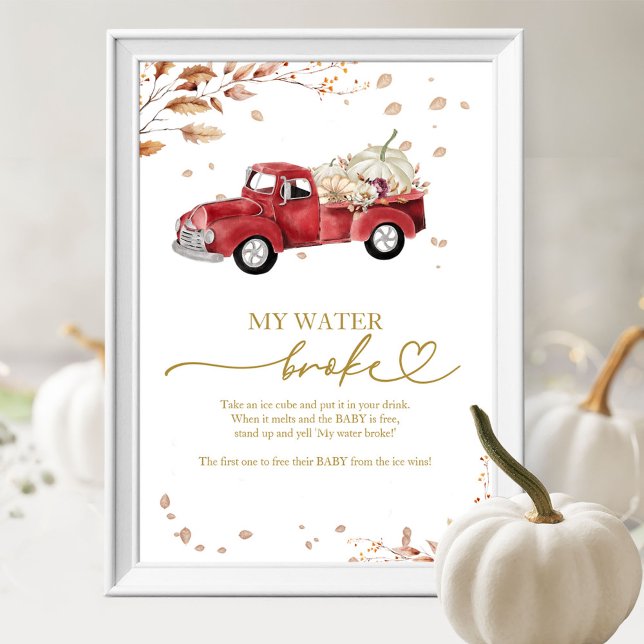 Affiche Citrouille Automne Baby shower My Water Broke Jeu (Créateur téléchargé)