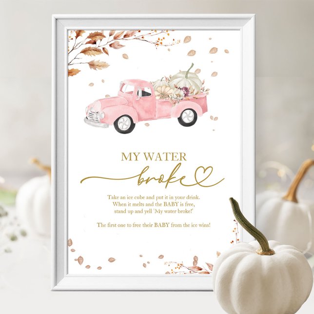 Affiche Citrouille Automne Baby shower My Water Broke Jeu (Créateur téléchargé)