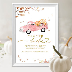 Affiche Citrouille Automne Baby shower My Water Broke Jeu
