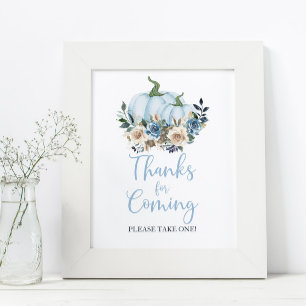 Affiche Citrouille Automne Bleu Douche garçon Merci pour v