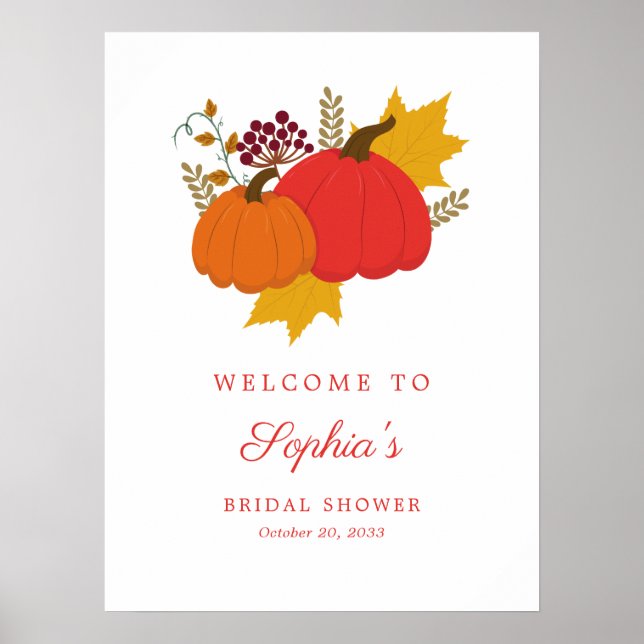 Affiche Citrouille Automne Elegant Script Fête des mariées (Devant)