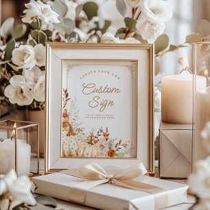 Affiche Citrouille beige et Fleurs Baby shower Signes de t