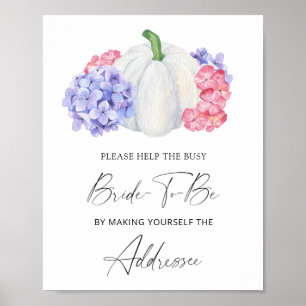 Affiche Citrouille blanc - aider la mariée occupée Adresse