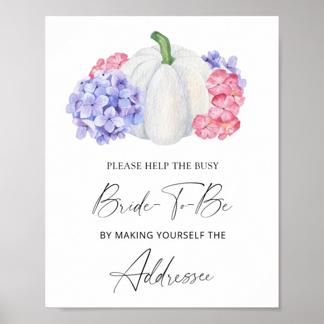 Affiche Citrouille blanc - aider la mariée occupée Adresse (Devant)