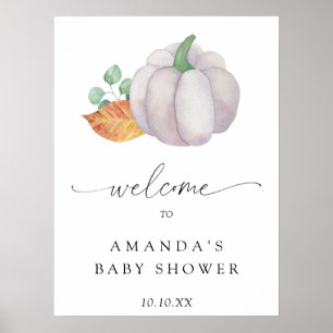 Affiche Citrouille blanc automne accueil baby shower fête