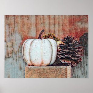 Affiche Citrouille Blanc Automne Rustique Campagne Agritou
