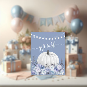 Affiche Citrouille blanc Dusty Blue Baby shower table cade