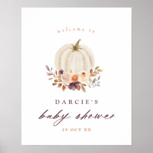 Affiche Citrouille blanc & Fleurs violettes Baby shower Bi
