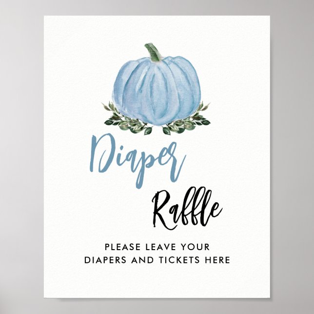 Affiche Citrouille Bleu Automne Baby shower Déchets Signe  (Devant)
