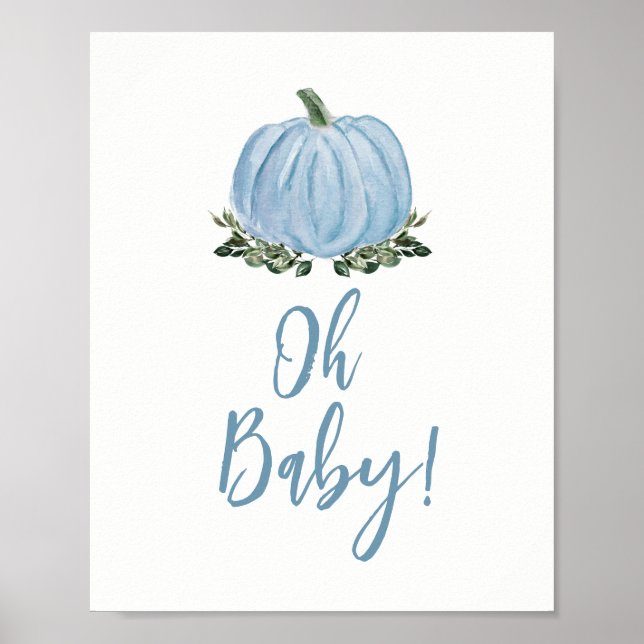 Affiche Citrouille bleu Automne Baby shower Oh Baby Sign (Devant)