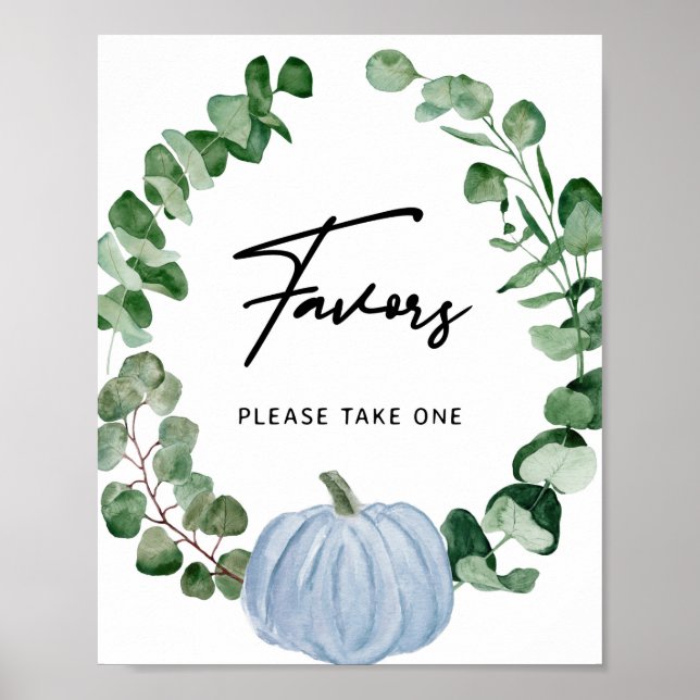 Affiche Citrouille Bleu Automne Faveurs Baby shower garçon (Devant)