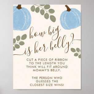 Affiche Citrouille bleu Eucalyptus Baby shower Belly Jeu