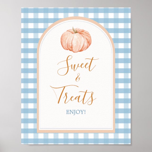 Affiche Citrouille Boho Bleu En vichy Baby shower Sweet Tr (Devant)