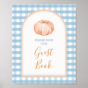 Affiche Citrouille Boho Blue En vichy Baby shower du livre