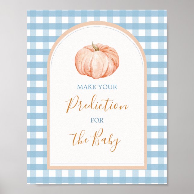 Affiche Citrouille Boho Blue En vichy prédiction pour bébé (Devant)