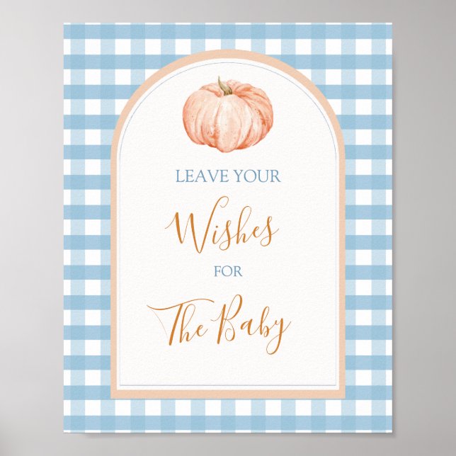 Affiche Citrouille Boho Blue En vichy Voeux pour bébé (Devant)