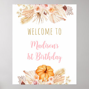 Affiche Citrouille Boho Floral Anniversaire Bienvenue