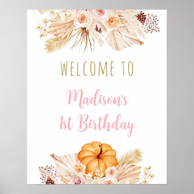 Affiche Citrouille Boho Floral Anniversaire Bienvenue (Devant)