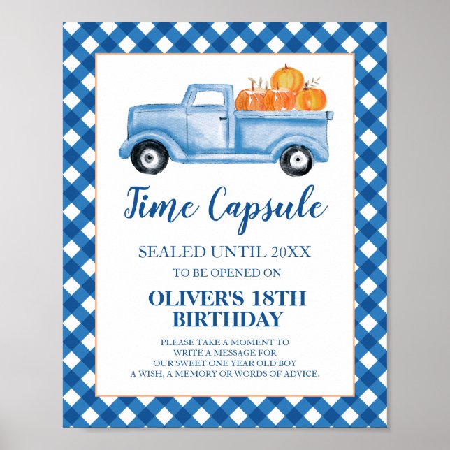 Affiche Citrouille Camion bleu 1er Anniversaire Heure Caps (Devant)