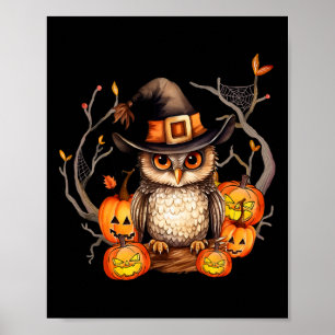 Affiche Citrouille Casquette Owl Witch Éffrayant Halloween