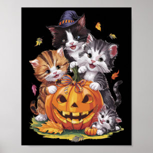 Affiche Citrouille Chat Halloween Floral Saison Éffrayante