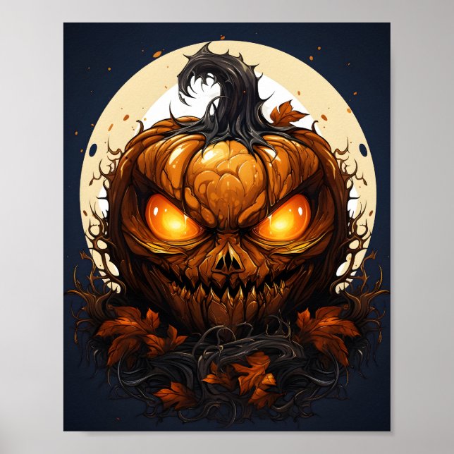 Affiche Citrouille Cool Halloween Dessiné Avec Les Yeux Éf (Devant)