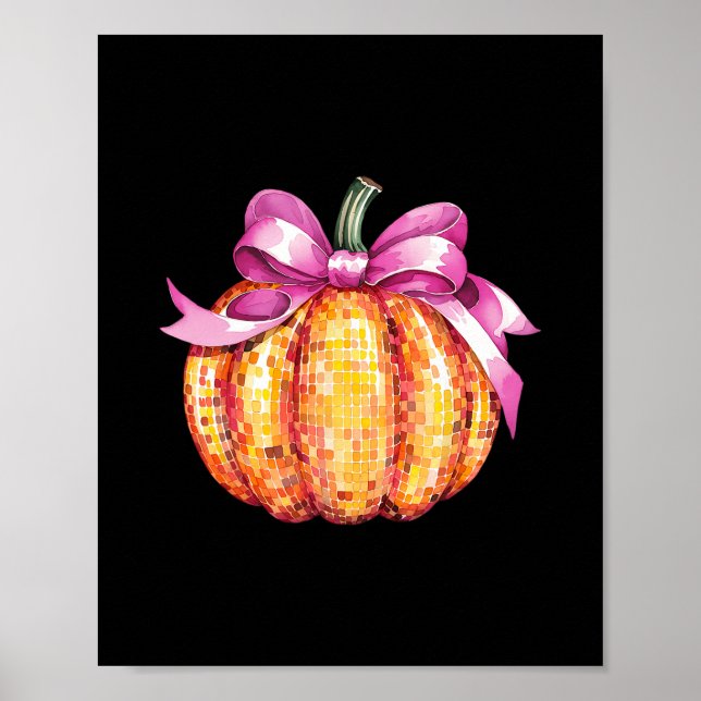 Affiche Citrouille Coquette Rose Ruban Automne Vous Tous A (Devant)