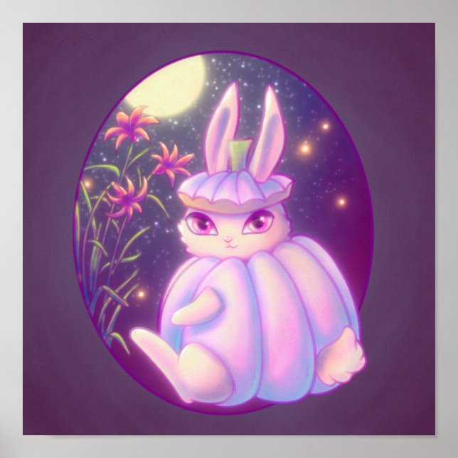 Affiche Citrouille Costume Lapin Blanc En Lumière Lune (Devant)
