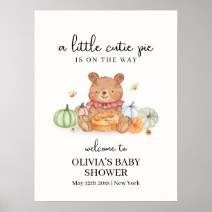 Affiche Citrouille Cutie Pie Teddy Baby shower Ours Bienve