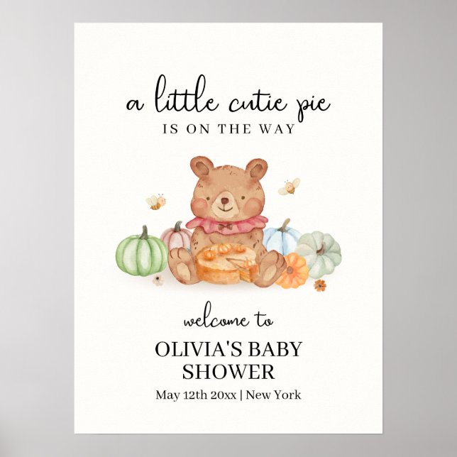 Affiche Citrouille Cutie Pie Teddy Baby shower Ours Bienve (Devant)