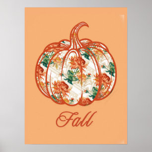 Affiche Citrouille dans un motif de chrysanthème