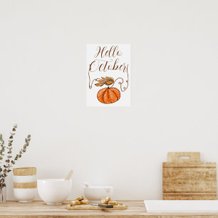 Affiche Citrouille d'automne Bonjour Octobre