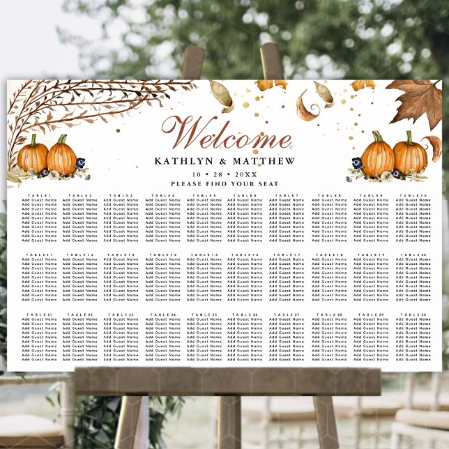 Affiche Citrouille d'automne Mariage botanique 30 Table as (Créateur téléchargé)