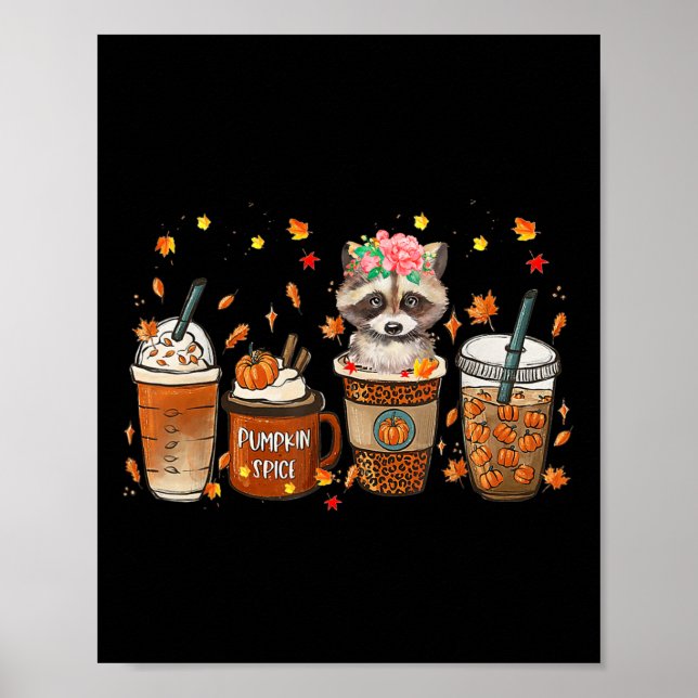 Affiche Citrouille de café d'automne épice Latte Iced Racc (Devant)