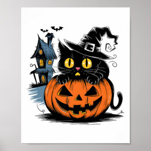 Affiche Citrouille De Chat Noir Pour Halloween Et Thanksgi