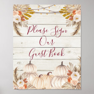 Affiche Citrouille de crème blanche en bois S'il vous plaî