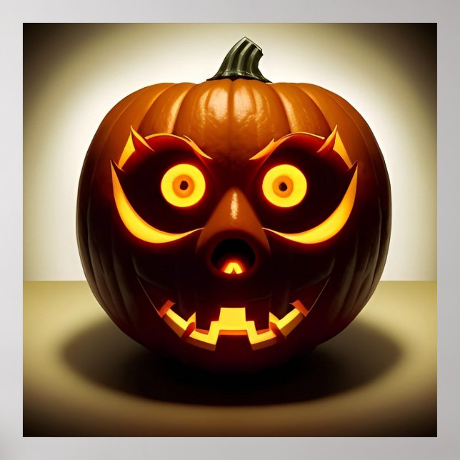 Affiche Citrouille de Halloween sculptée Jack O Lantern mu (Devant)