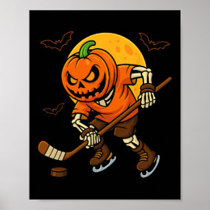 Affiche Citrouille de hockey sur glace visage d'Halloween 
