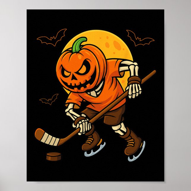 Affiche Citrouille de hockey sur glace visage d'Halloween  (Devant)