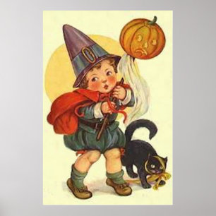 Affiche Citrouille de Jack O Lantern Chat Noir Sorcière Lu