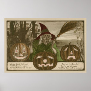 Affiche Citrouille de Jack O' Lantern sorcière lutin